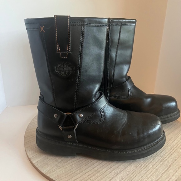 Harley-Davidson Men’s Black Leather Harness Motorcycle Boots – Size 10.5M - Picture 1 of 8